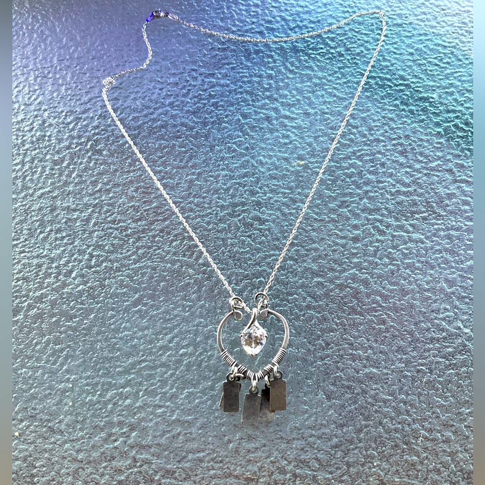 Sterling Silver Heart Pendant Necklace with Crystal Accent
